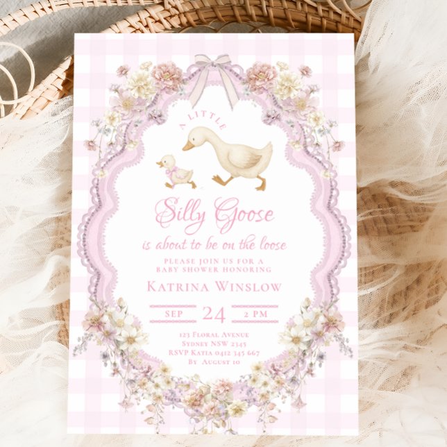 Convites Preppy Silly Goose Pink Bow Girl Baby Shower (Criador carregado)