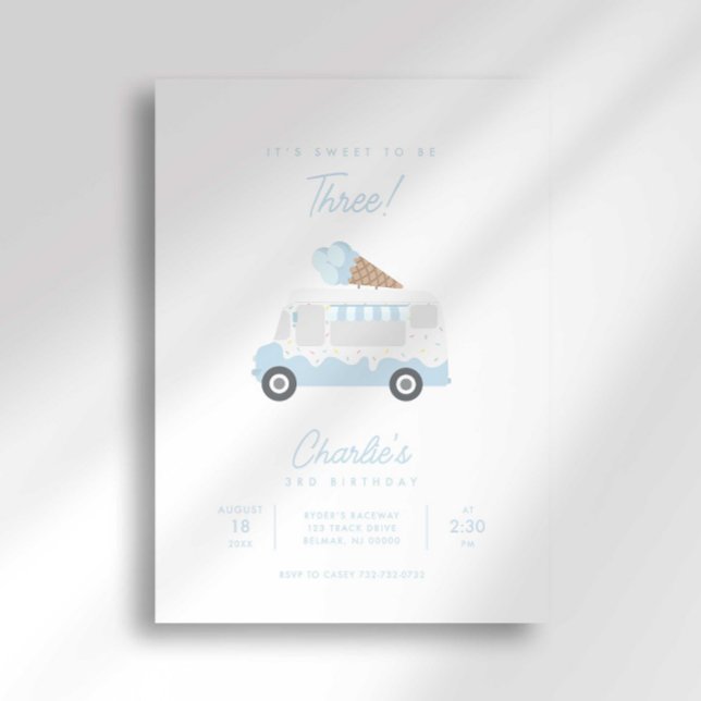 Convites Preppy Stripe Ice Cream Truck Birthday Invitation (Criador carregado)