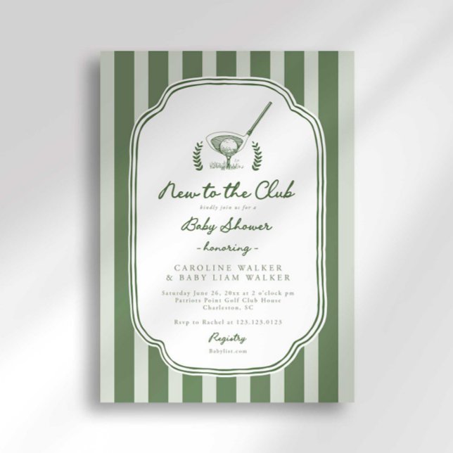 Convites Preppy Stripe New to the Club Golf Baby Shower (Criador carregado)