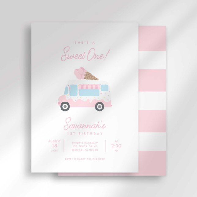 Convites Preppy Stripe Sweet One Ice Cream Birthday Social (Criador carregado)