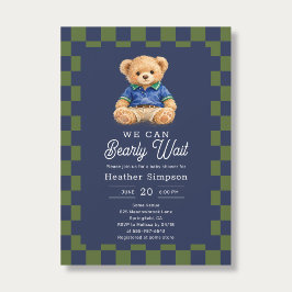 Convites Preppy Teddy Bearly Wait Checkboard Baby Shower