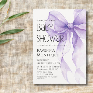 Convites Preppy Template Laço Lilás Coquette Baby Shower