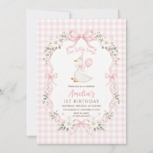 Convites Preppy Um Ganso Bobo Arco Rosa Menina 1º Aniversár