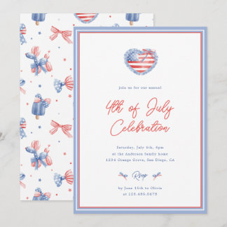 Convites Preppy Watercolor Bows 4th Of July Invitation