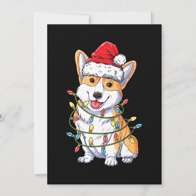 Convites Presente Cachorro | Luzes Árvore Natal Corgi Papai (Frente)