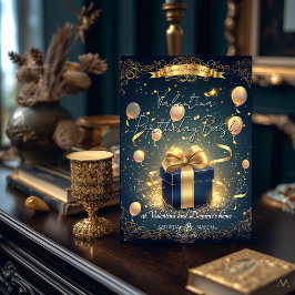Convites Presente de Aniversário de Luxo | Dourado e Azul-M