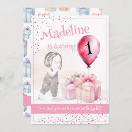 Convites Presente de Balão Rosa, primeiro aniversario-, Cut