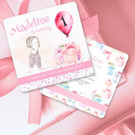 Convites Presente de Balão Rosa, primeiro aniversario-, Cut