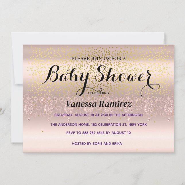 Convites Presente de bebê em rose gold doce (Frente)