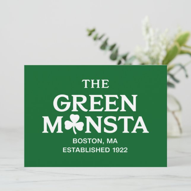 Convites Presente de beisebol Green Monsta Boston Green Mon (Em pé/Frente)