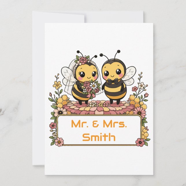Convites Presente de Casamento Personalizado Casal de Abelh (Frente)
