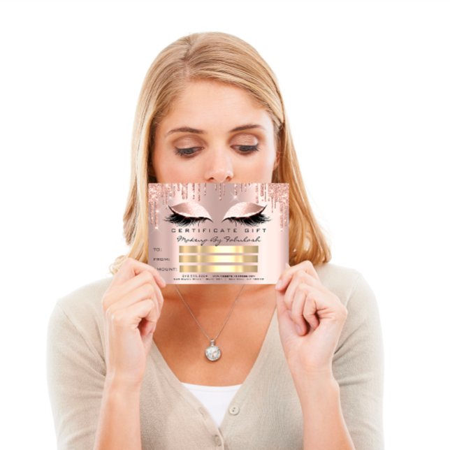 Convites Presente de Certificado de Maquiagem de Lashes de  (Luxury Lashes Blush Drips Makeup Certificate Gift Invitation)