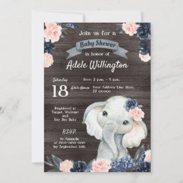 Convites Presente de Elefante Aquarela Floral Azul Rosa Mad