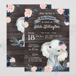 Convites Presente de Elefante Aquarela Floral Azul Rosa Mad