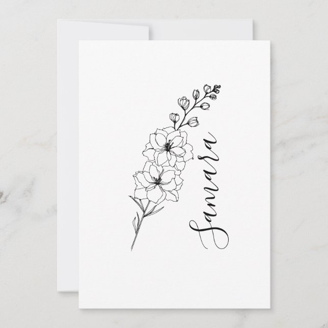 Convites Presente de Flor de Nascimento Delphinium de Julho (Frente)