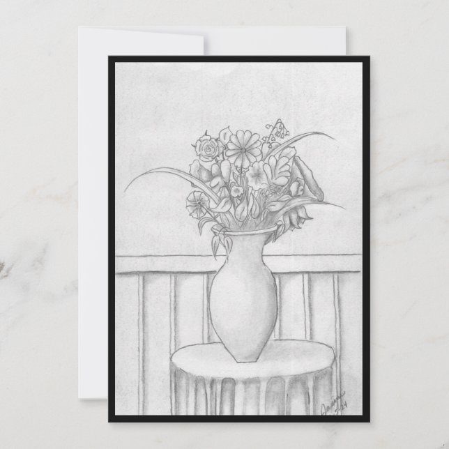 Convites Presente de Flores - Preto (Frente)