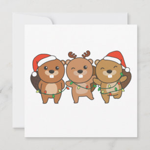 Convites Presente de Natal de Castor Animais de Natal Fofos