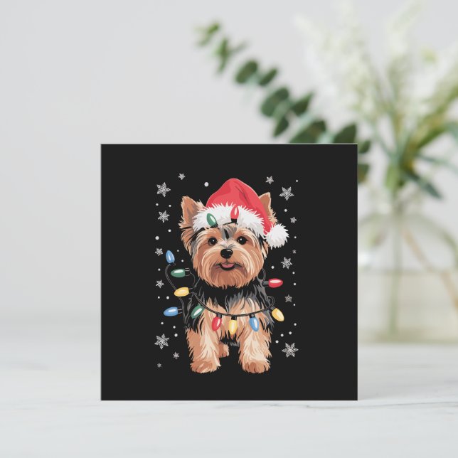 Convites Presente de Natal de Yorkie Cachorro Long Xmas (Em pé/Frente)