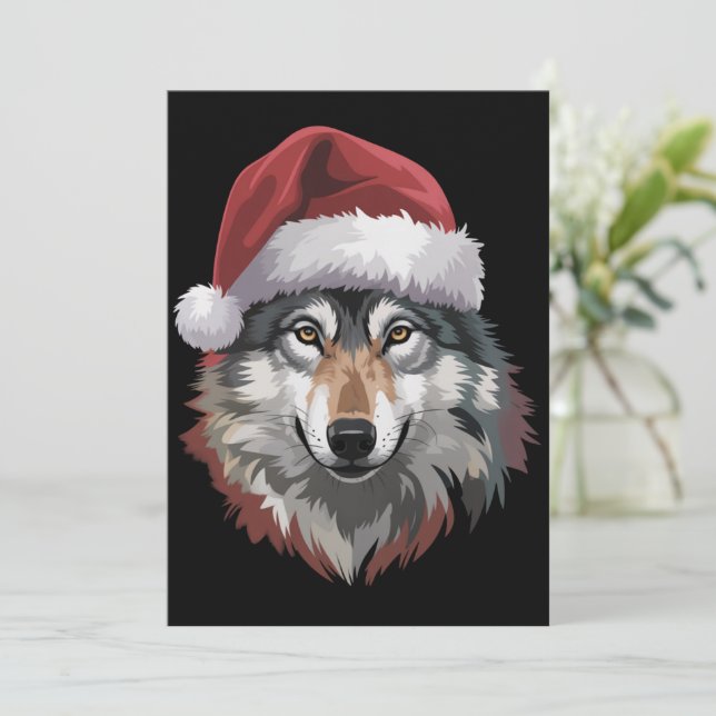 Convites Presente de Natal Divertido de Lobo para Amantes d (Em pé/Frente)