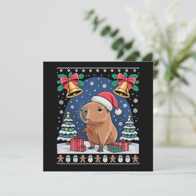 Convites Presente de Natal para Amante de Capivara Roupa Fe (Em pé/Frente)