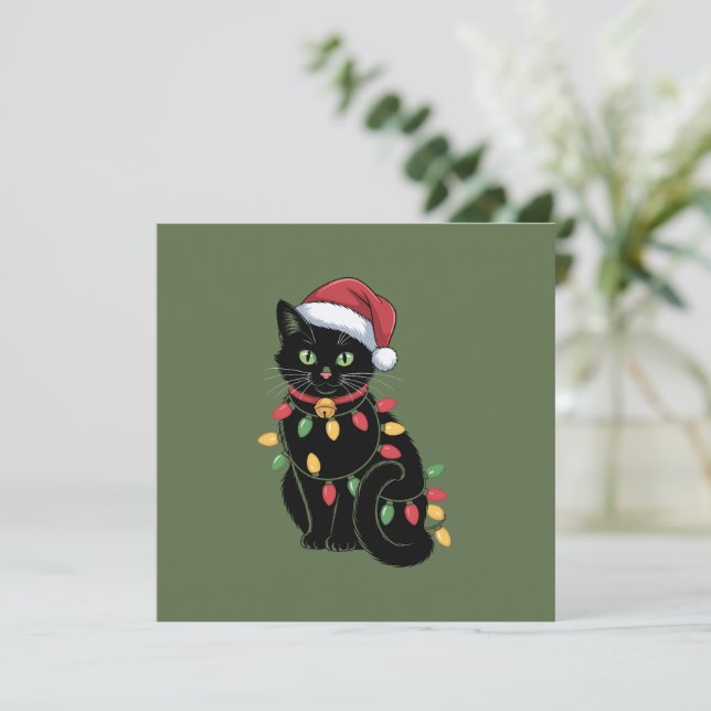 Convites Presente de Natal para Gata Amante de Gatos Pretos (Em pé/Frente)