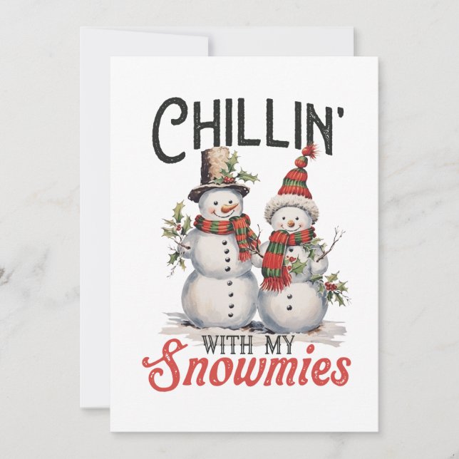 Convites Presente de Natal Relaxando Com Meus Snowmies (Frente)