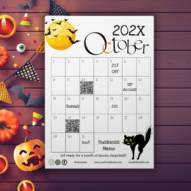 Convites Presente de Promoção de Calendário Avançado de Con (Halloween Countdown Advent Calendar Promotion Gift promotional Qr Code business logo)