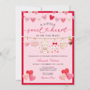 Convites Presente de Urso de São Valentim Rosa Baby Shower