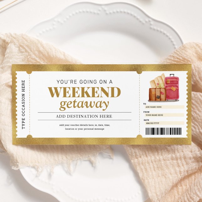 Convites Presente de Viagem de Fim de Semana Ouro Voucher (Criador carregado)