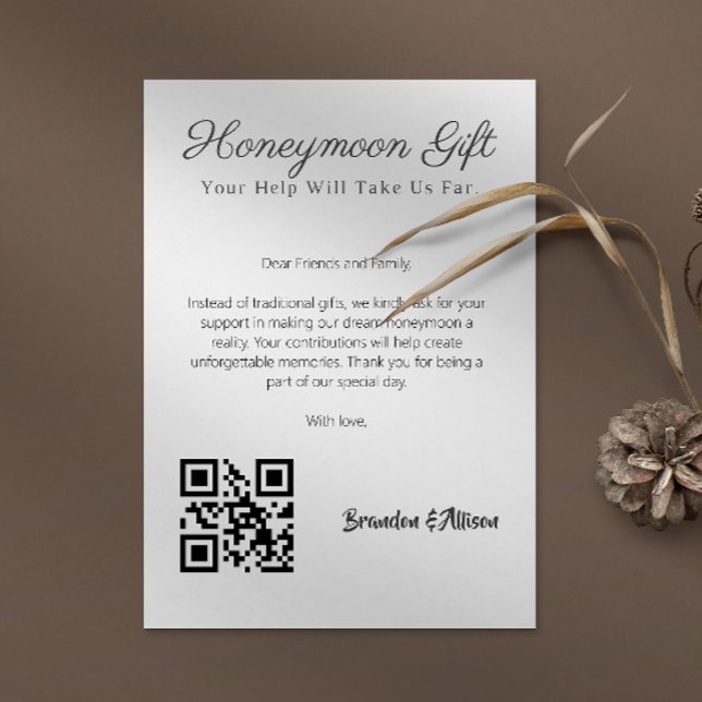Convites Presente do Registro de Casamento Fundo de Lua de  (Honeymoon Fund Wedding Registry Gift Qr Code Invitation)