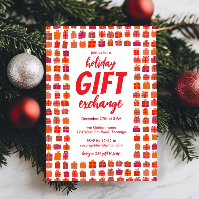 Convites Presente Feriado de Feriado de Trocas de Presente  (Gift Exchange Party Holiday Cute Gifts Hand Drawn Invitation
)