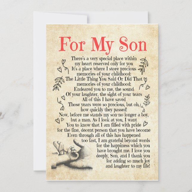 Convites Presente Filho | Para Meu Filho Obrigado Por Adici (Frente)