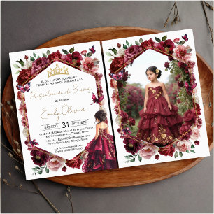 Convites Presente Floral Borgonha de 3 anos Photo