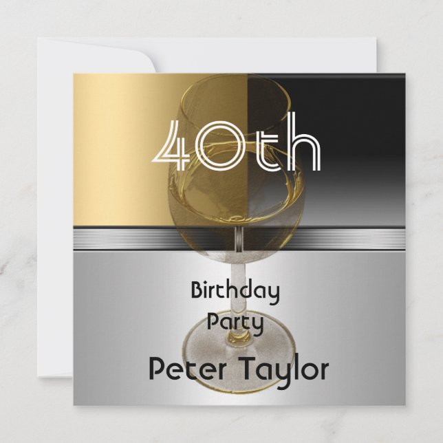 Convites Presente Homem 40 Anos Metal Dourado Prata (Frente)