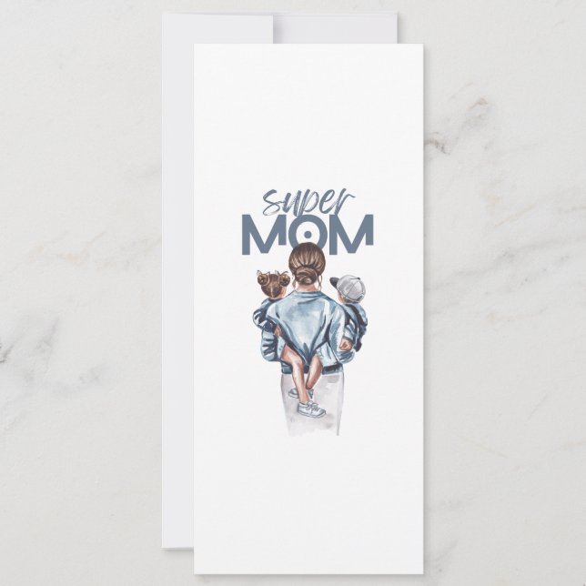 Convites Presente Personalizado Super Mãe com Filho e Filha (Frente)