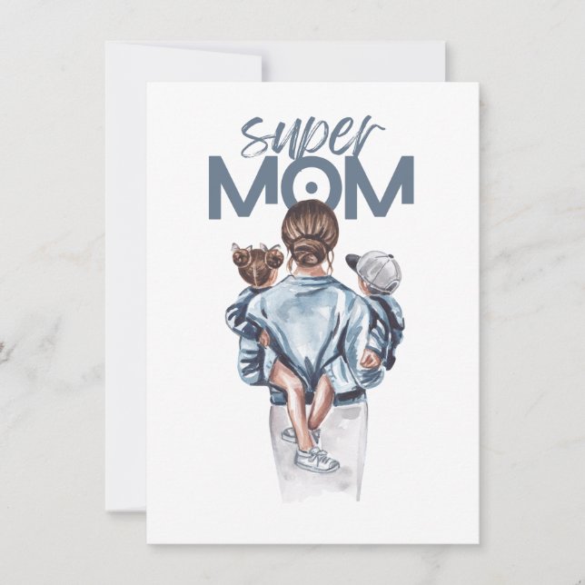 Convites Presente Personalizado Super Mãe com Filho e Filha (Frente)