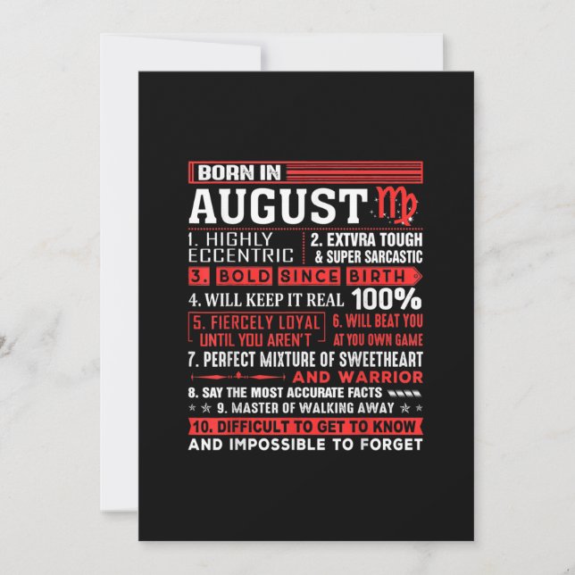Convites Presentes de Aniversário de Agosto - Nascidos em A (Frente)