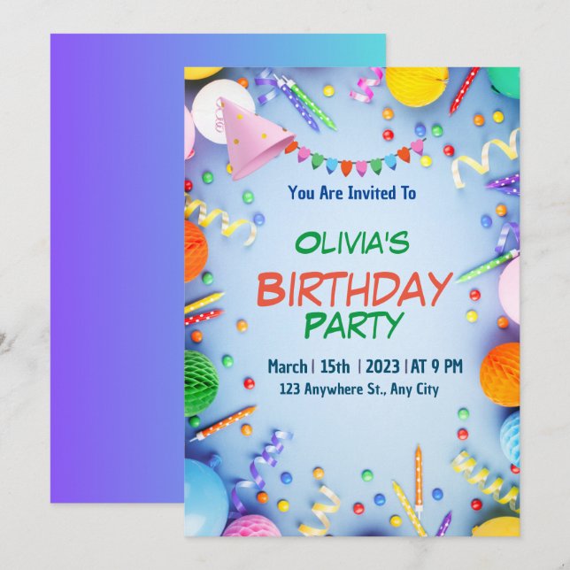 Convites Presentes de aniversário de criança da Garota da A (Frente/Verso)