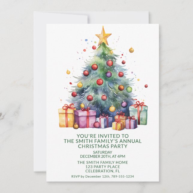 Convites Presentes de árvore de Natal Partido Verde (Frente)