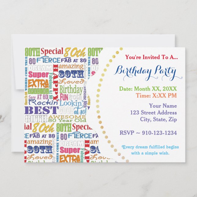 Convites Presentes De Festa de aniversário De 80 Especial E (Frente)
