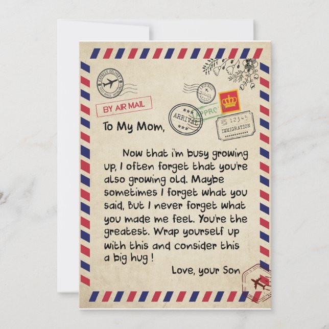 Convites Presentes para Mãe | Carta para Minha Mãe Amor do  (Frente)