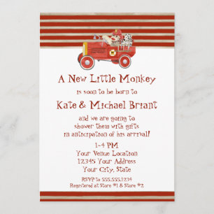 Convites Presentes retros do bebé da viatura de incêndio de