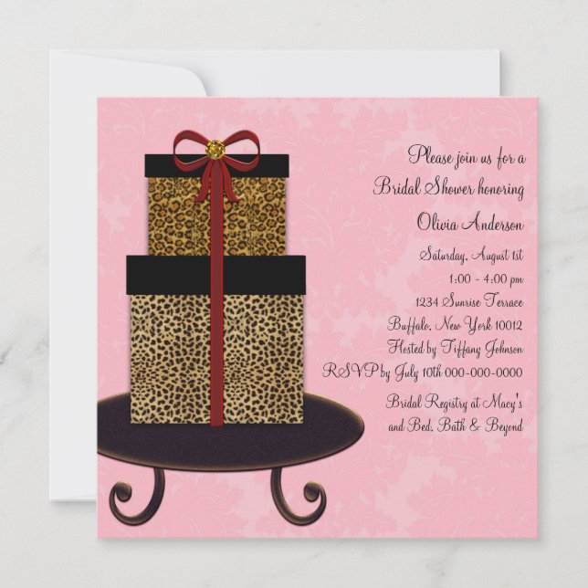 Convites Presentes Rosa Damasco Leopardo Chá de Noiva (Frente)