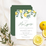 Convites Pressão principal do Chá de panela de limão<br><div class="desc">Ela encontrou seu Main Squeeze! Este chá de panela com tema Lemon é perfeito para um chá de primavera ou verão, ou Bridal Brunch. A design apresenta ilustrações rústicas elegantes de aquarela de limões e verde, e tipografia moderna. Todo o texto abaixo de "Main Squeeze" é personalizado para o seu...</div>