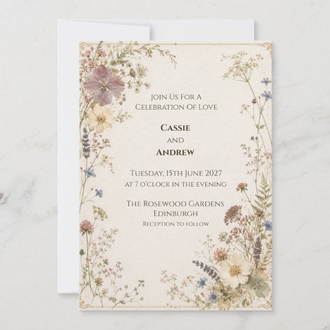 Convites Pressed Wildflower Botanical Wedding Invitation (Frente)