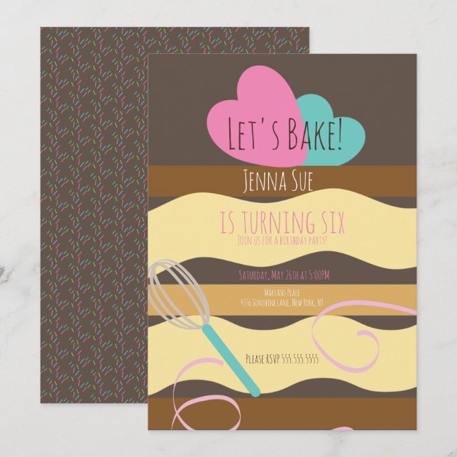 Convites Préteses Rosa-Rosa De Bolo Fatiado Que Decoram Bol (Frente/Verso)