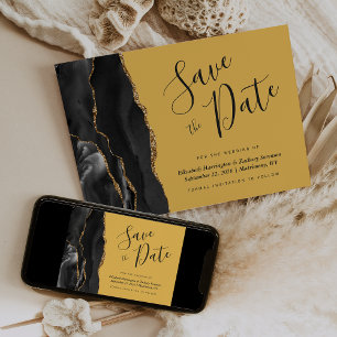 Convites Preto Agate Amarelo Dourado Salve a placa de data