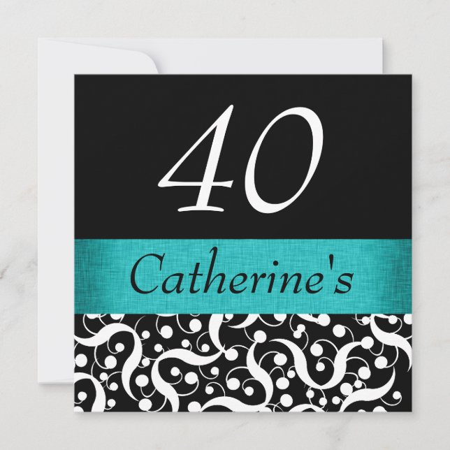 Convites Preto aqua branco elegante qualquer celebração etá (Frente)