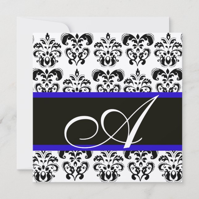 CONVITES PRETO, AZUL E BRANCO  DAMASCO DE CHAMPANHE MONOGRA (Frente)