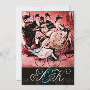 CONVITES PRETO AZUL VERMELHO BICICLETA CASAMENTO DAMASCO MO